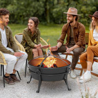 Winston Porter 25'' H x 30'' W Steel Wood Burning Outdoor Fire Pit with Lid