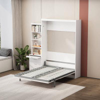 Hokku Designs Morden Deisgn Full Size Vertical Murphy Bed With Shelf And Drawers For Bedroom Or Guestroom White Wall Bed