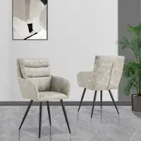 George Oliver Set Of 2 Light Grey Modern Pu Dining Chairs: Easy-clean, Comfortable & Versatile With Black Metal Legs For