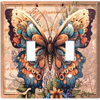 WorldAcc Metal Light Switch Plate Outlet Cover (Monarch Butterfly Damask Letter - Double Toggle)