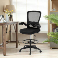 Inbox Zero Drafting Chair Tall Office Chair Adjustable Height With Lumbar Support Flip Up Arms Footrest Mid Back Task Me