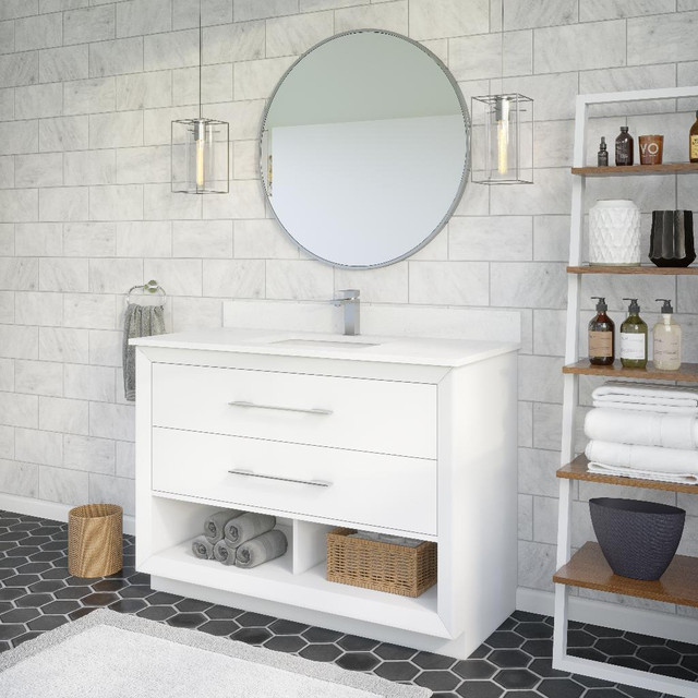 36, 48 or 60 inch Sink Bathroom Vanity with White Engineered Stone Countertop ( White, Oxford Grey & Navy Blue ) ABSB dans Armoires et revêtements de comptoir - Image 2