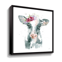 August Grove Floral Cow Pink Sq Floral Cow Pink Sq by - on