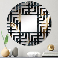 Design Art Glamour Noir And Gold Harmony - Maze Decorative Mirror Circle