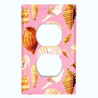 WorldAcc Metal Light Switch Plate Outlet Cover (Assorted Sea Shells Pink  - Single Duplex)