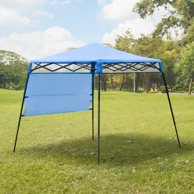 7ft x 7ft Portable Pop-Up Gazebo Canopy Outdoor Shelter Tent w Wall, Backpack Carry Bag, Blue