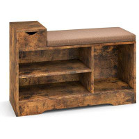Millwood Pines Millwood Pines Industrial Shoe Storage Bench - Entryway Shoe Bench With Removable Cushion, Storage Drawer