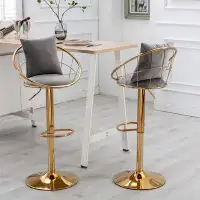 Everly Quinn Swivel Barstool With Metal Frame, Pedestal Base Style, Adjustable Height, And Footrest