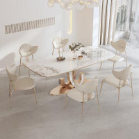 POWER HUT Light Luxury High-End French Contemporary And Contracted Household Rectangular Dining Table Sets.