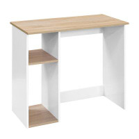 Ebern Designs TDC Full Wooden computer desk with 2 layers;  35.4" W x 18.9" D x 29.5" H;  Oak & White