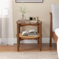 Bay Isle Home™ Bay Isle Home™ 2-tier Round Side End Table Pe Rattan Sofa Nightstand Tempered Glass Tabletop