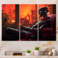Design Art Stylish Humanoid Android Sitting On Couch - Robot Wall Art Prints Set