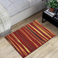 Wrought Studio Modern Abstract Large Area Rug Stripped Weave Lines Throw Carpet and Runner Mat_Red
