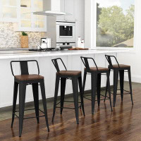Williston Forge Williston Forge 24" Metal Barstools Set Of 4 Counter Bar Stools With Wood Top Low Back Matte Black