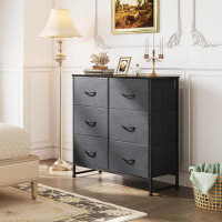 Ebern Designs Fabric Dresser For Bedroom, 6 Drawer Double Dresser, Storage Tower With Fabric Bins, Chest Of Drawers For
