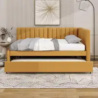 Latitude Run® Full Size Upholstered Daybed with Trundle Sofa Bed Frame