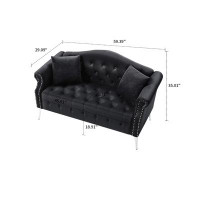 House of Hampton Elegant Luxurious Velvet Upholstered Loveseat With Metal Legs And Two Pillows, For Indoor Use