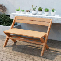 Wildon Home® 2-Person Teak Wood Folding Outdoor Benches With Slatted Seat