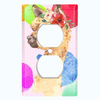 WorldAcc Metal Light Switch Plate Outlet Cover (Llama Love Party Colourful  - Single Duplex)