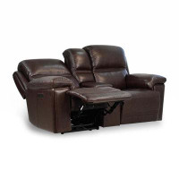 wtressa Grain Leather Power Reclining Loveseat With Steel Cup Holders