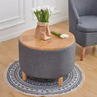 Wade Logan Sauget Multi-Function Round Coffee Table With Storage For Bedroom Living Room High-Capacity Cotton And Linen