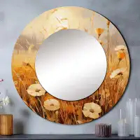 Design Art Golden Meadows - Plants & Flowers Yellow Round Mirror