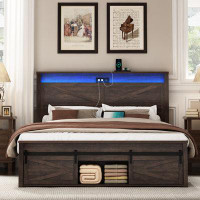 Wrought Studio Jonethen Queen Bookcase Storage Bed with Storage Bookcase Footboard and LED Lights