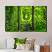 Millwood Pines Forest Around Rail Way Tunnel - Landscape Framed Canvas Wall Art Set Of 3