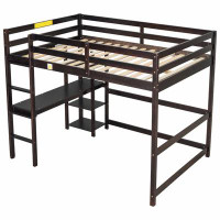 Harriet Bee Solid Wood Loft Bed With Shelves And Built-In Desk_1