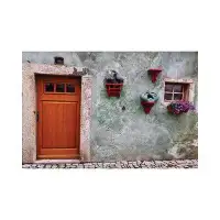 East Urban Home Weathered Wall With Wood Door - Wrapped Canvas Print