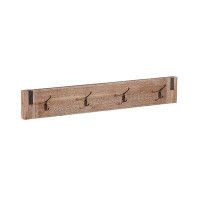 Gracie Oaks Henry 40" Wide Rustic Solid Wood With Metal Inset Wall Mounted Coat Rack With 4 Hooks
