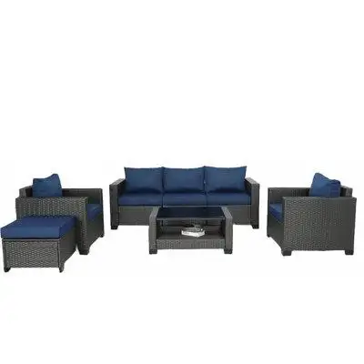 Red Barrel Studio Vionette 145 Wide Outdoor Wicker Patio Sectional with Cushions