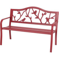Red Barrel Studio 50"Outdoor Garden Bench Patio Park Bench,Cast Iron Metal Frame Furniture with Backrest Design,red