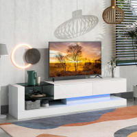 Ivy Bronx TV Stand With Two Media Storage Cabinets Modern High Gloss Entertainment Center For 75 Inch TV, 16-Color RGB L