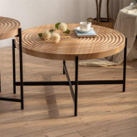 17 Stories Round Coffee Table , MDF Table Top with Cross Legs Metal Base