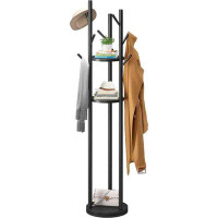 Hokku Designs Rotary Freestanding Coat Tree Rack Stand with 9 Hooks 3 Storage Shelves Easy Assembly