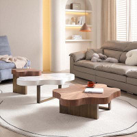 Great Deals Trading 55.12" White&Brown Sintered Stone + Manufactured Wood Free form Coffee Table