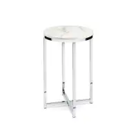 Everly Quinn Round Cross Leg Design Coffee Side Table Nightstand With Faux Marble Top White/Gold