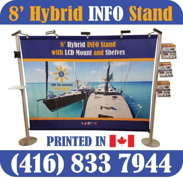 NEW 8ft Hybrid INFO Stand Trade Show Display Premium Back Wall Backdrop + Custom FABRIC Dye Sublimation Printed Graphics in Other Business & Industrial in Ontario