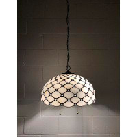 Astoria Grand Remziye Tiffany Hanging Lighting White Stained Glass Hanging Lamp LED Bulbs Included H 60"W 16"