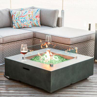 Wrought Studio Outdoor Propane Square Fire Pit Table, Celadon Faux Stone 35-Inch Planter Base, 50,000 BTU Stainless Stee