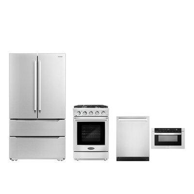 Cosmo 4 Piece Kitchen Package With 24" Freestanding Gas Rang 24"  Built-in Fully Integrated Dishwasher 24" Built-in Micr in Refrigerators