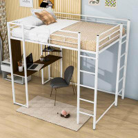 Isabelle & Max™ Full Size Metal Loft Bed With Wooden Built-In-Desk And 2 Shelves