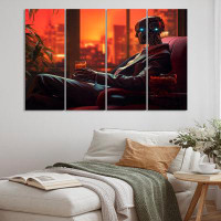 Trinx Stylish Humanoid Android Sitting On Couch - Robot Wall Art Print - 4 Panels