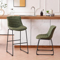 17 Stories Retro Side Bar Dining Chair Leather Kitchen Chair With Metal Legs For Kitchen, Living, Dining Room, Set Of 2