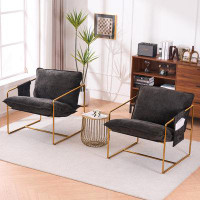 Mercer41 Upholstered Hanging Armchair With Arm Pockets - 2 Sets, Metal Frame & Crushed Foam Cushions - Dark Grey For Liv