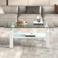 Wrought Studio Tempered Clear Glass Coffee Table, 2-Layers Coffee Table Living Room Center Table