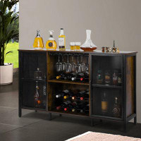 Looife Wine Bar Cabinet, Liquor Cabinet With Wine Rack Storage, Industrial Kitchen Buffet Cabinet For Liquor And Coffee,