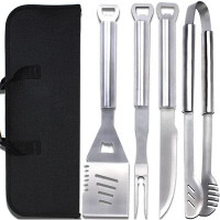 YardStash Set Of 4, 18 Inch Long High Quality Stainless Steel BBQ Grilling Tool Set With Corkscrew Handle With Box