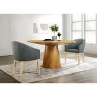 Latitude Run® Jasper Driftwood Finish 3 Piece 59" Round Dining Table Set With Grey Barrel Chairs